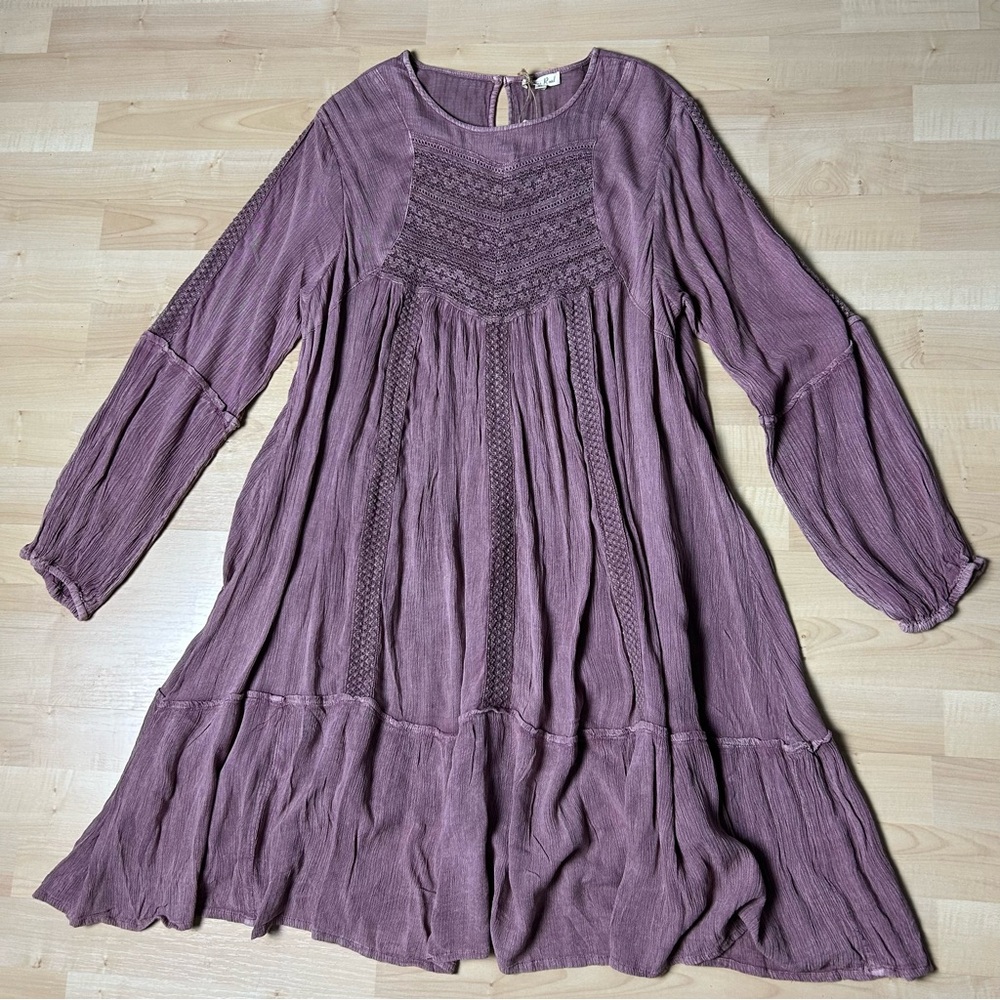 Boho Smocked Mauve Long-Sleeve Dress